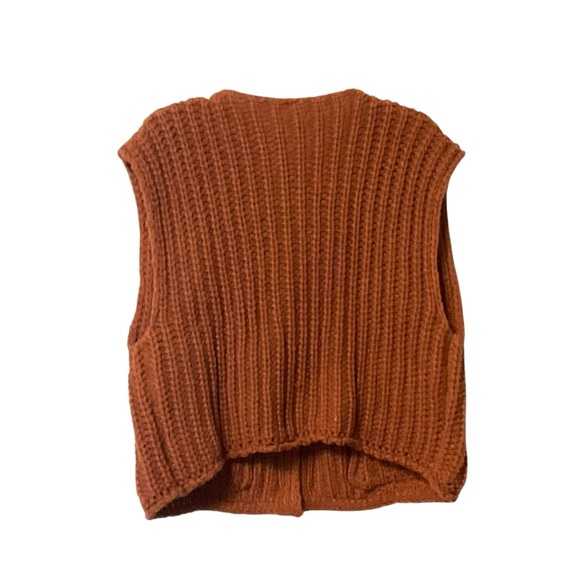 UEU Chunky Crop Knit Red Sweater Vest SZ L Women Western Streetwear Open Pockets - Picture 4 of 5